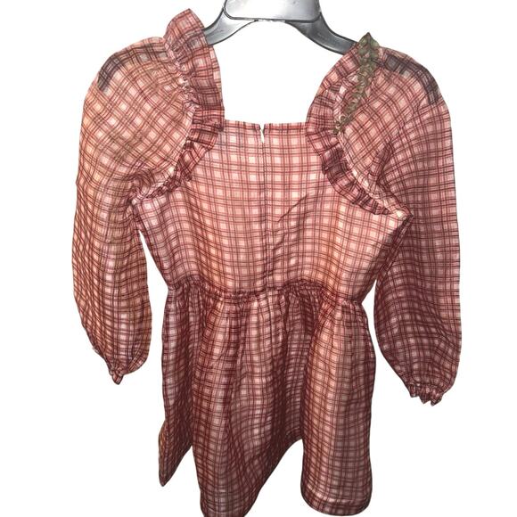 NWT Crewcuts Girls Fairytale Dress in Organza Plaid Ivory Vibrant Flame Size 14 - Picture 3 of 6